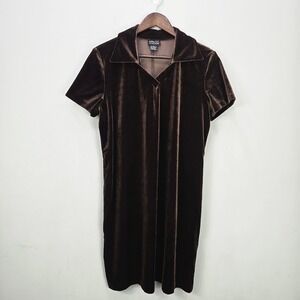 Vintage NY & CO Womens Whimsigoth Velvet Dress L Brown Short Stretch Grunge Goth